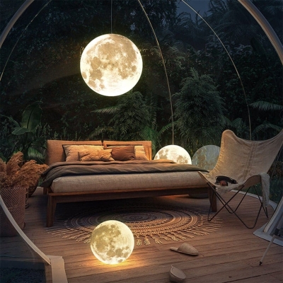 Moon-Inspired Outdoor Chandelier with Realistic Lunar Texture, Waterproof Resin Glass Fiber,  Warm Lighting for Elegant Courtyard Decor