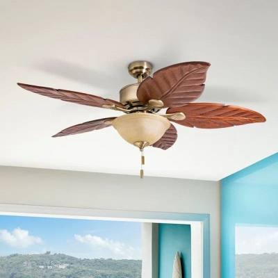 52 in. Tropical Ceiling Fan, 5-Leaf Blade Royal Palm LED Ceiling Fan, Farmhouse Pull Chain Ceiling Fan