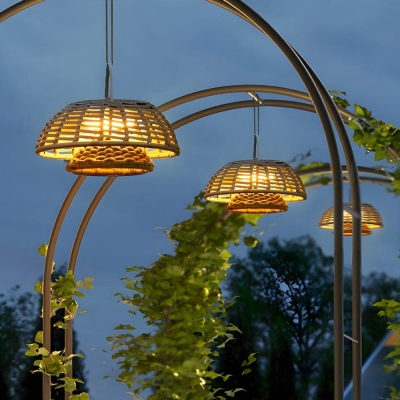 Hand-Woven Bohemian Modern Outdoor Chandeliers, Hard-Wired &amp; Solar Options, Waterproof LED for Gardens, Courtyards, and Pavilions