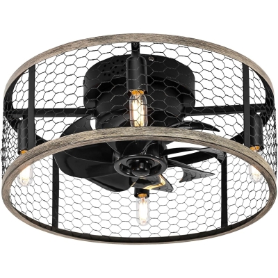18 in. Small Farmhouse Caged Ceiling Fan with Light Remote, Flush Mount Rustic Ceiling Fans for Kitchen Living Room Bedroom