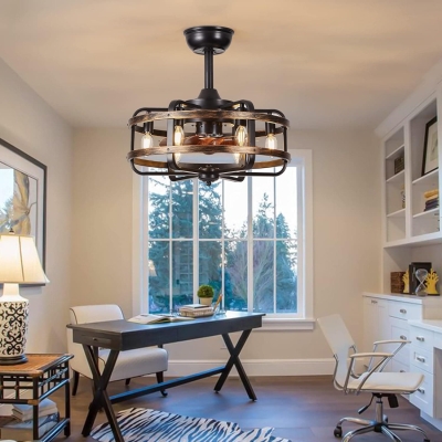 18 in. Caged Ceiling Fan with Remote, Flush Mount Ceiling Fans Chandeliers Fan, Bladeless Vintage Farmhouse Rustic Ceiling Fans with Lights for Dining Room