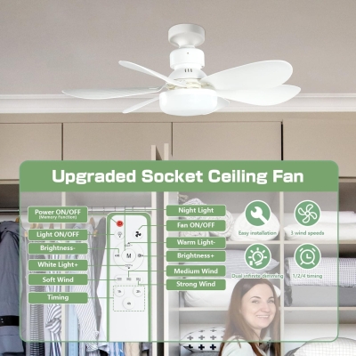 20.5 in. Small Ceiling Fan, Socket Fan Light with Remote, Dimmable LED Cordless Light Socket Fan for Kitchen Bedroom Small Rooms