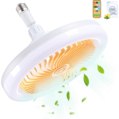 10 in. Bladeless Low Profile Socket Fan Light, Dimming Light Socket Fan with Remote for Kitchen, Bathroom Ceiling Fan with Light, Garage Ceiling Fan