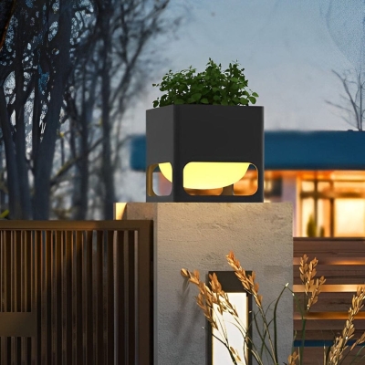 Stainless Steel Outdoor Column Light with Flowerpot, Waterproof Acrylic Lampshade, Rustproof, Ideal for Garden and Fence Decor, Warm Lighting