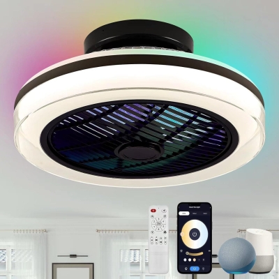 Smart Bladeless RGB Ceiling Fan with Light and Remote, Enclosed Flush Mount Chandelier Fan Light with Alexa Google Assistant APP Control for Living Room