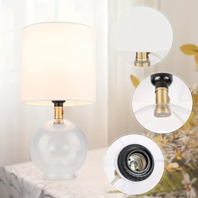 White Clear Glass Table Lamp Desk Lamp with Cylindric Fabric Shade for Bed Room Living Room Office Nightstand