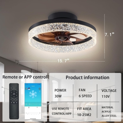 Black Bedroom Ceiling Fans with Lights, Flush Mount Bladeless Ceiling Fan with Remote, Smart Low Profile Ceiling Fan for Bedroom Kids Room Living Room
