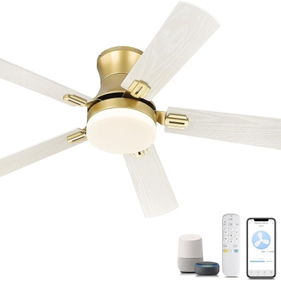 52 in. Low Profile Ceiling Fan with Remote and APP Control, Gold Indoor Outdoor Ceiling Fan with Light, Reversible Dimmable Flush Mount Ceiling Fan
