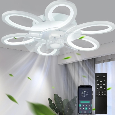 White Modern Remote Control Ceiling Fan and Light, Low Profile Flush Mount Ceiling Fan without Blades for Kids Room Living Room Dining Room Bedroom