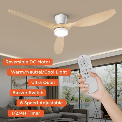 52 in. Ceiling Fan with Lights and Remote, Flush Mount Low Profile Ceiling Fan, Reversible Bedroom Ceiling Fans, Living Room Fan, Oak Kitchen Ceiling Fan