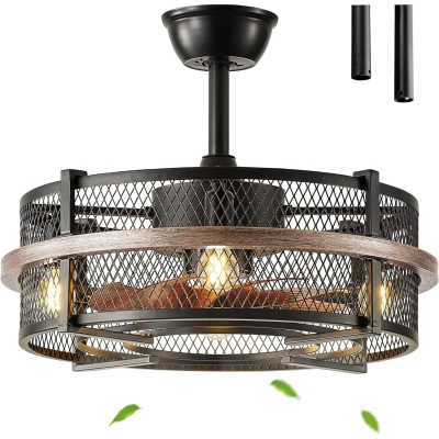 19 in. Indoor Outdoor Flush Mount Ceiling Fan, Farmhouse Retro Enclosed Caged Ceiling Fan with Light and Remote