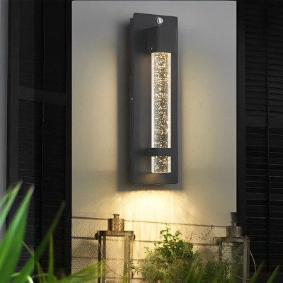 Energy-Efficient Black Bubble Outdoor Wall Lamp with Metal Body and Bubble Glass Shade, Waterproof, Rustproof, and Light-Controlled Options Available