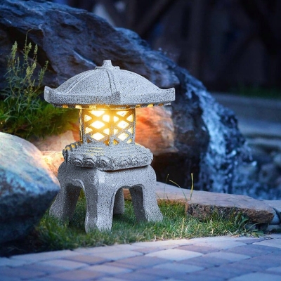 Rustic Textured Stone Tower Outdoor Lights with High Transmittance Lampshade, Retro and Modern Style Resin Garden Lights for Patios and Courtyards
