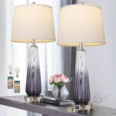 Set of 2 Modern Dimmable Table Lamp with Touch Control USB Ports, Large Nightstand Lamp with White Shade for Living Room Bedrooms NightStand End Table Side Table