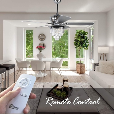 52 in. Chrome Crystal Ceiling Fan Chandelier with Remote Control Pull Chain Switch