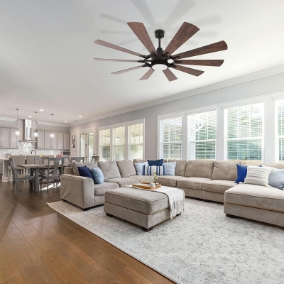 65 in. Contemporary Large Remote Ceiling Fan with Light, Indoor Outdoor Farmhouse Reversible Fan in Winter Summer for Living Room Basement Sunroom Porch Patio