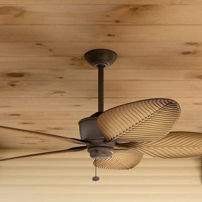 56 in. Tropical Ceiling Fan without Light, 5 Blade Bronze Outdoor Ceiling Fan with Walnut Blades Pull Chain for Porch