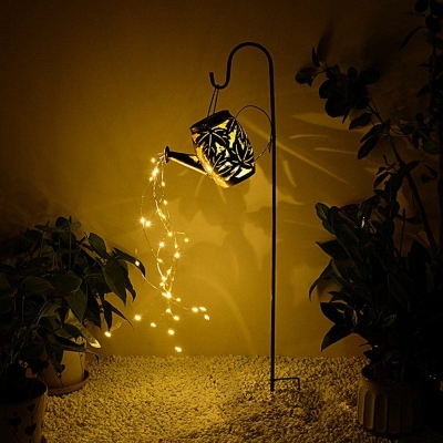 Charming Solar-Powered Hanging Kettle Lights with LED Strings, Waterproof Outdoor Garden Lanterns in Geometric and Leaf Designs