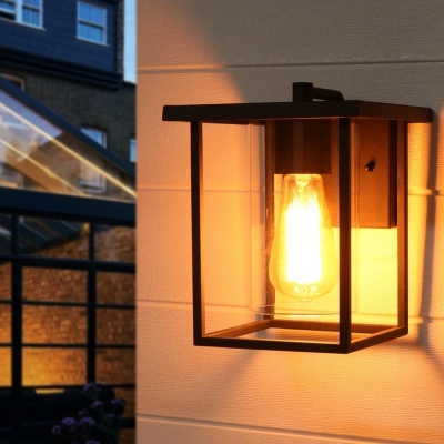 Black Outdoor Wall Light, Waterproof Modern Exterior Light Fixture Wall Sconce with Clear Glass Shade for Front Porch Patio Deck Garage