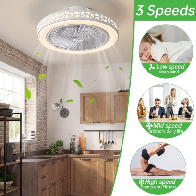 White Ceiling Fan with Low Profile Light, Modern Flush Mount Bladeless Enclosed Ceiling Fan Lights Fixtures with Remote Control for Bedroom