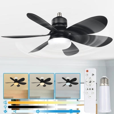 Socket Fan Light with Remote, Black Dimmable Screw In Ceiling Fan for Laundry Kitchen Balcony Tools Store Room Bedroom, Bathroom Ceiling Fan with Light