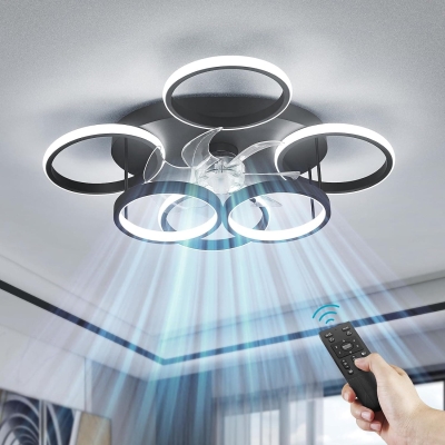 Modern Low Profile Ceiling Fan and Light, Smart Fancy Ceiling Fans, Black Flush Mount Fandelier Ceiling Fan