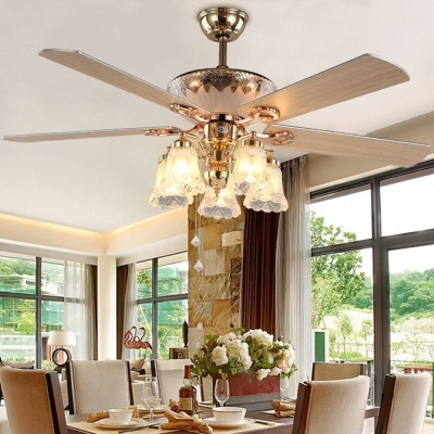 52 in. Modern Gold Chandelier Ceiling Fan with Remote Control Reversible Blades, Frosted Light Kit, Quiet Ceiling Fans