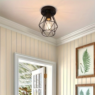 Set of 2 Semi-Flush Mount Ceiling Light with Metal Cage, Industrial Hollow Flush Mount Ceiling Light