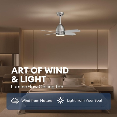 38 in. Indoor Outdoor Remote Control Ceiling Fan and Light, Low Profile Reversible Quiet Ceiling Fans, Nickel Ceiling Fan for Bedroom Living Room