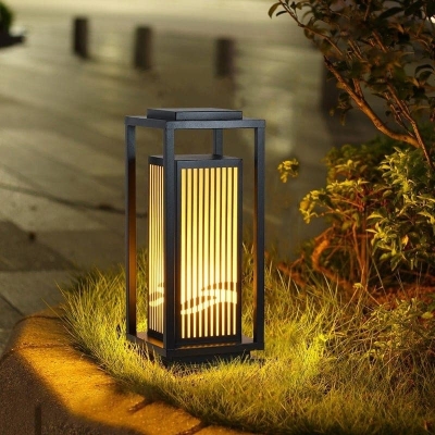 Classic Retro Style Minimalist Landscape Lighting with Rectangular Metal Lamp Body and Exquisite Lampshade for Unique Outdoor Decoration