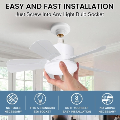 Small Socket Fan with Lights and Remote, Bedroom Ceiling Fans, Kitchen Fans with Lights, 5 Leaf Brown Ceiling Fan for Garage