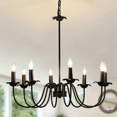 8-Light Classic Traditional Black Pendant Light Chandelier, Industrial Candle Hanging Pendant Light Fixture for Living Room Kitchen Island Foyer Staircase
