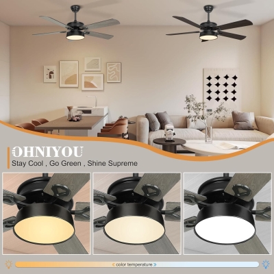 52 in. Farmhouse Ceiling Fan with Lights and Remote, Outdoor Ceiling Fan for Patio, Indoor Modern Black Ceiling Fan for Living Room Bedroom Dining Room