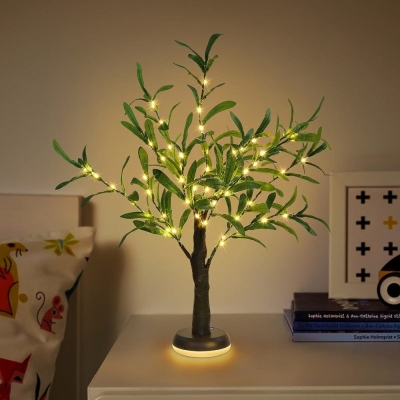 Olive Tree-Shaped Table Lamp Desk Lamp, Rechargeable Table Lamp for Living Room Bedroom Night Stand End Table Side Decor