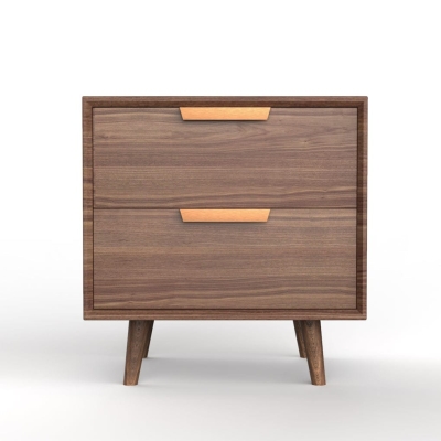 Solid Pine Wood Mid-Century 2 Drawer Nightstand