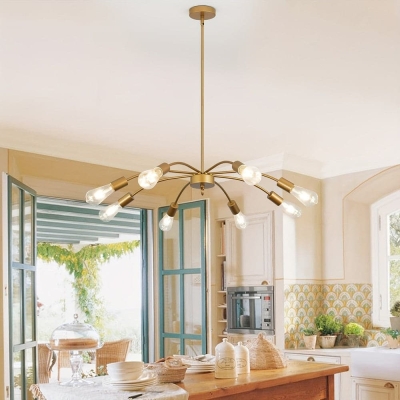 Modern 8-Light Flower Shaped Gold Pendant Light, Industrial Hanging Ceiling Pendant Lights for Foyer Living Room Entryway Bedroom