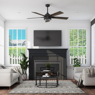 52 in. Matte Black Contemporary Ceiling Fan with Light and Remote Control, Indoor Reversible LED Ceiling Fan with Light