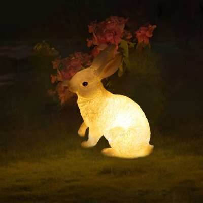 Elegant Hand-Carved Resin Rabbit Lawn Lamp with E27 Bulb, Durable, Waterproof Outdoor Light for a Natural and Exquisite Garden Ambiance