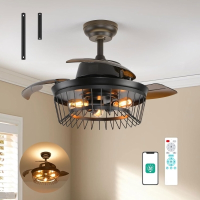 36 in. Black Industrial Ceiling Fans for Living Room Bedroom Kitchen Patio, Retractable Blade Ceiling Fan with Light and Remote