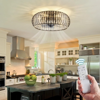 Modern Low Profile Flush Mount Ceiling Fan with Lights and Remote, Small Black Ceiling Fan Light Fixture for Bedroom Kitchen Living Room Dining Room