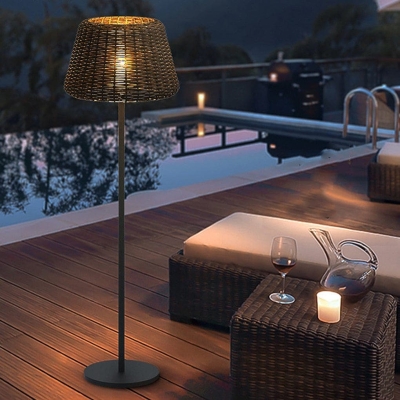 Hand-Woven Rattan LED Ralph Outdoor Floor Lamp, 45.27" Tall, Stainless Steel Base, IP65 Waterproof, Natural Handcraft Style for Patio &amp; Garden