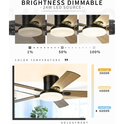 52 in. Ceiling Fan with Lights, Farmhouse Ceiling Fan with Low Profile Light and Remote, 5 Blades Flush Mount Reversible DC Ceiling Fan for Living Room