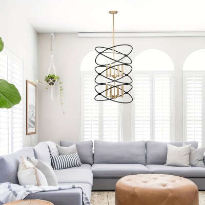 Black Dimmable 2-Layer Ceiling Pendant Light for Living Room Bedroom Dining Room