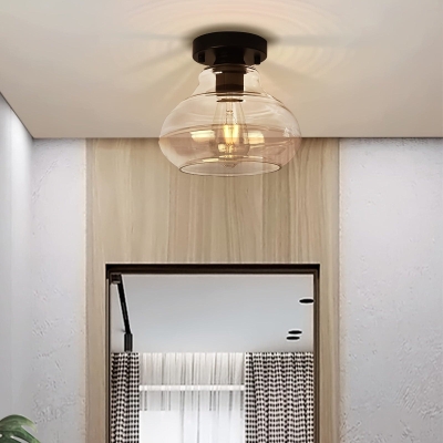 Industrial Farmhouse Semi Flush Mount Ceiling Light with Clear Glass for Hallway Entryway Closet