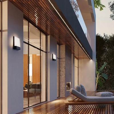Modernist Outdoor Wall Lights in Aluminum, Rectangular &amp; Round Porch Lights for Home Security and Garden Illumination, Black &amp; White Options