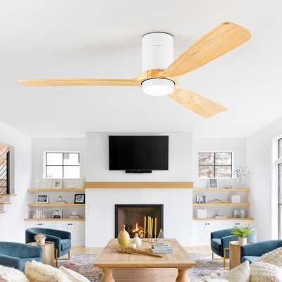 52 in. Low Profile Ceiling Fan with Light and Remote Control, Wood Ceiling Fan for Patio Bedroom Living Room Dining Room