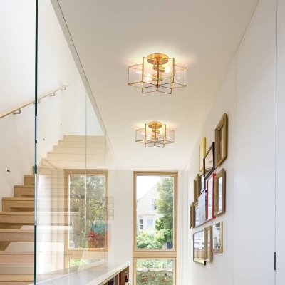 2-Light Hexagon Star Semi Flush Mount Light, Gold Embedded Ceiling Light