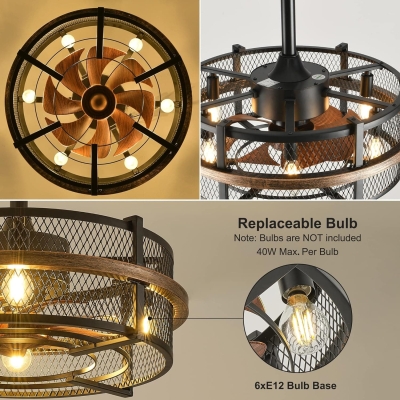 19 in. Indoor Outdoor Flush Mount Ceiling Fan, Farmhouse Retro Enclosed Caged Ceiling Fan with Light and Remote