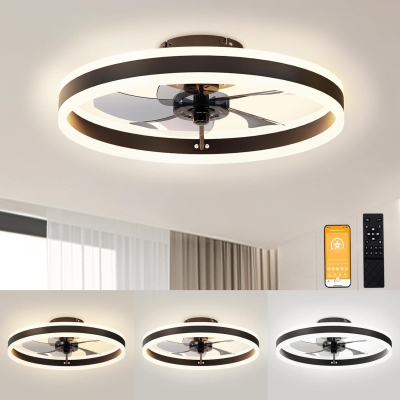 20 in. Flush Mount Ceiling Fandelier for Bedroom, White Low Profile Bladeless Ceiling Fan with Light and Remote