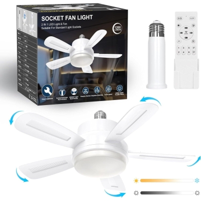 Socket Fan Light, Screw In Small Ceiling Fan with Lights and Remote, Dimmable Mini Ceiling Fan Light for Bedroom Kids Room Kitchen, Garage Ceiling Fan